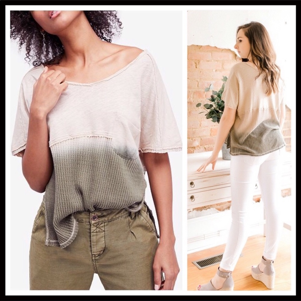 FREE PEOPLE V-NECK KNIT TEE OMBRE - Picture 6 of 8